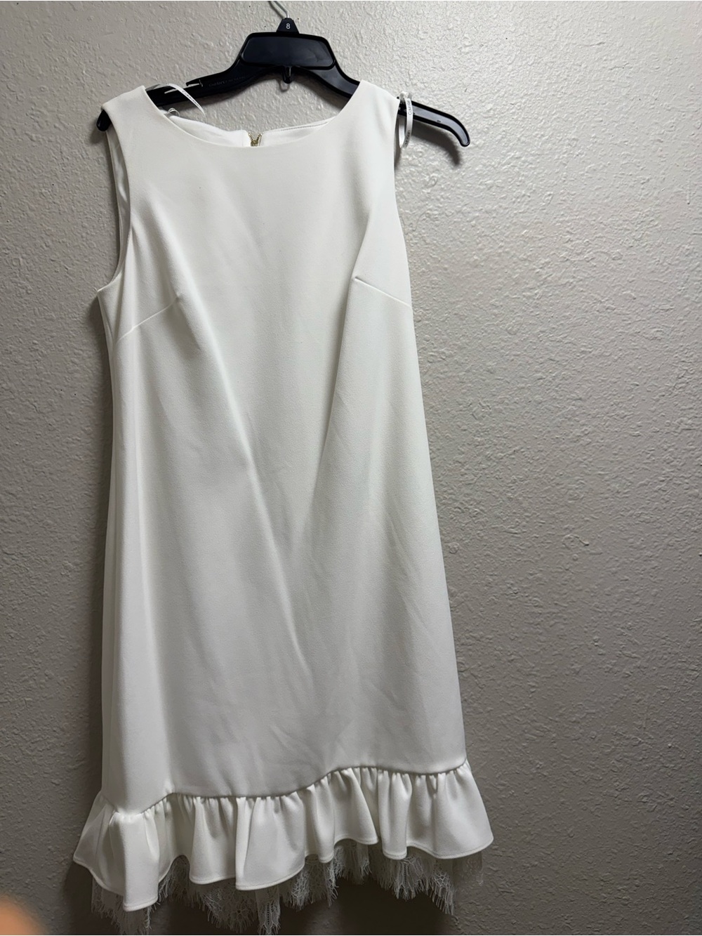 Calvin Klein Ivory Ruffle-Hem Sleeveless Shift Dress